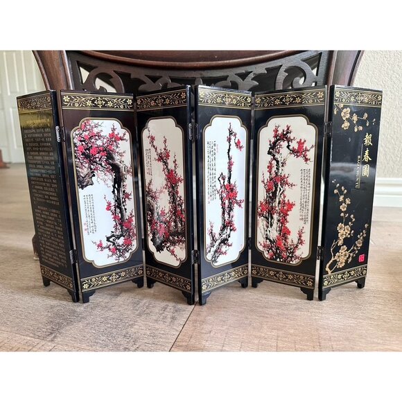 Miniature Chinese Table Top Screen with Plum Blossoms - Picture 2 of 6
